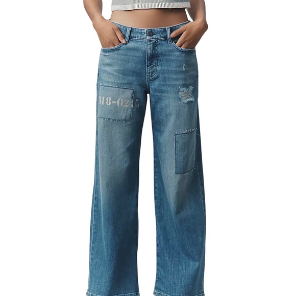 Pilcro Denim - Pilcro Anthropologie Low Rise Wide Leg Distressed Jeans Med Blue Size 30